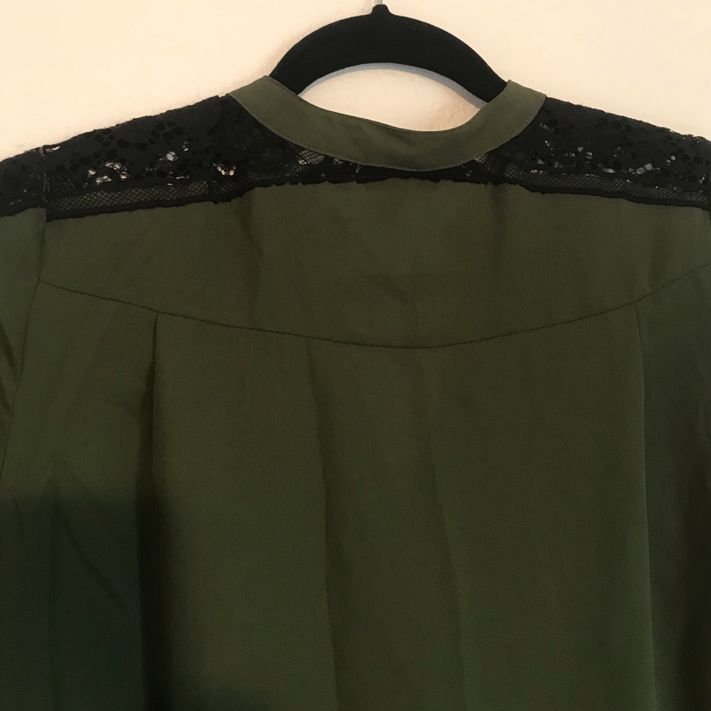 Express Olive Button Down With Lace - image 4